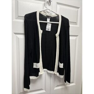 Questions Black Open Front  White Trim‎ Cardigan Sweater X Large New